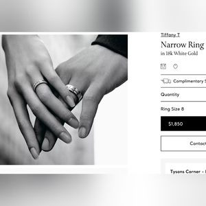 Tiffany T narrow ring in 18k white gold size 8.5